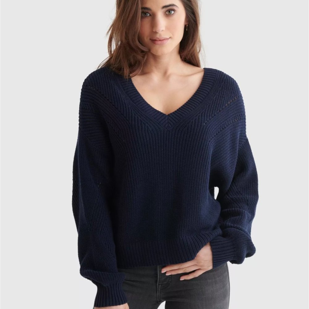 Lucky Brand Crop Rib Pullover Reversible Sweater - Picture 6 of 9